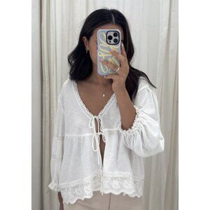 FREE PEOPLE Bowie Embroidered Reversible Top in Ivory Size Small